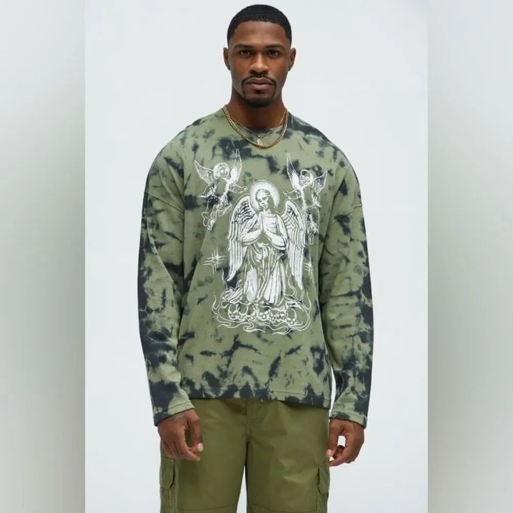 Men's Chase Green & Black Tie-Dye Thermal Long Sleeve Graphic Shirt